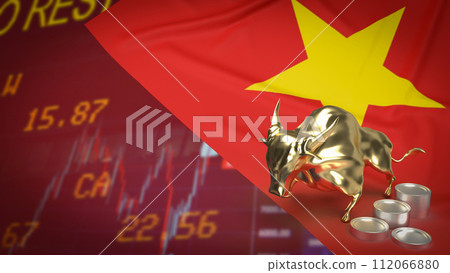 The Gold Bull on Vietnam Flag for Business concept 3d rendering. 112066880