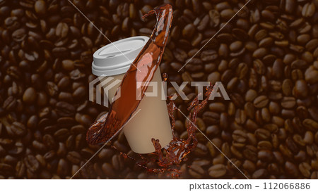 Coffee cup on Bean Background for hot drink concept 3d rendering. 112066886