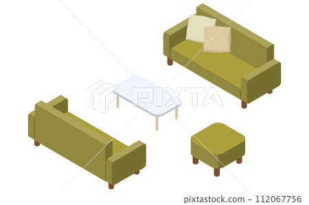 Isometric illustration: green sofa Isometric illustration: green sofa 112067756