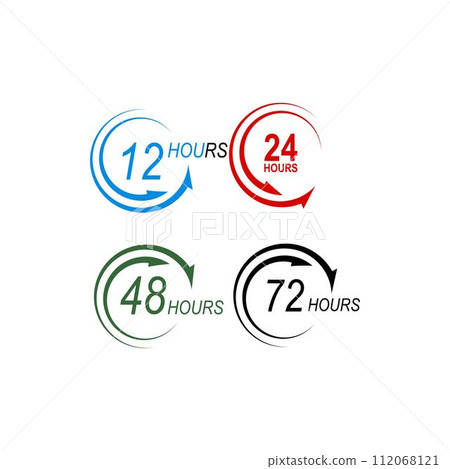 sign of 12, 24, 48 and 72 clock arrow hours logo 112068121