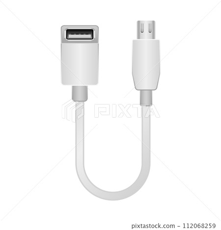 Simple illustration_White conversion cable_USB Type-A 2.0 female to Micro USB Simple illustration_White conversion cable_USB Type-A 2.0 female to Micro USB 112068259