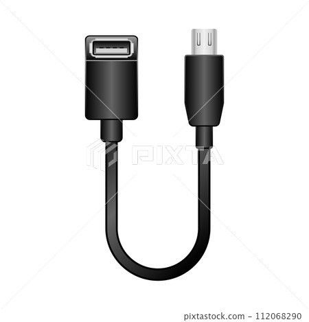 Simple illustration_Black conversion cable_USB Type-A 2.0 female to Micro USB Simple illustration_Black conversion cable_USB Type-A 2.0 female to Micro USB 112068290