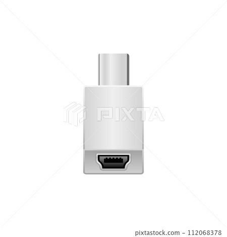 Simple illustration_White conversion adapter_USB Type-C to Mini USB Type-B Simple illustration_White conversion adapter_USB Type-C to Mini USB Type-B 112068378
