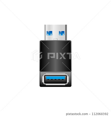 Simple illustration_Black conversion adapter_USB Type-A 3.0(3.1) male and female Simple illustration_Black conversion adapter_USB Type-A 3.0(3.1) male and female 112068392