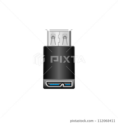 Simple illustration_Black conversion adapter_USB Type-A female to Micro USB Type-B Simple illustration_Black conversion adapter_USB Type-A female to Micro USB Type-B 112068411