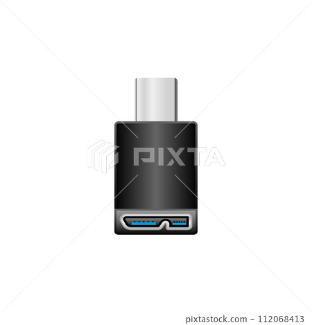 Simple illustration_Black conversion adapter_USB Type-C to Micro USB Type-B 112068413