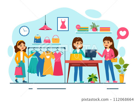 Clothing Store Vector Illustration by Shopping for Clothes or Dresses for Fashion Styles Women or Men in Flat Cartoon Background Design Clothing Store Vector Illustration by Shopping for Clothes or Dresses for Fashion Styles Women or Men in Flat Cartoon Background Design 112068664