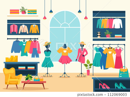 Clothing Store Vector Illustration by Shopping for Clothes or Dresses for Fashion Styles Women or Men in Flat Cartoon Background Design Clothing Store Vector Illustration by Shopping for Clothes or Dresses for Fashion Styles Women or Men in Flat Cartoon Background Design 112069003