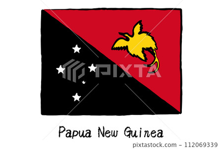 Analog hand-drawn style flags of the world, Papua New Guinea 112069339