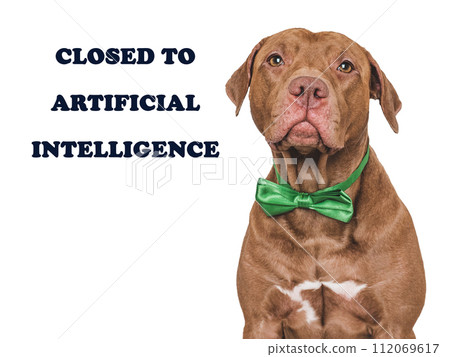 Cute dog and inscription about artificial intelligence Cute dog and inscription about artificial intelligence 112069617