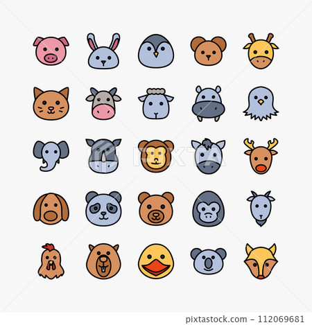 Animal icon set. Rabbit, dog, monkey, elephant, chicken, symbol collection. vector illustration. 112069681