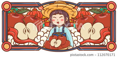 原创手绘卡通水果苹果插画海报素材 112070171