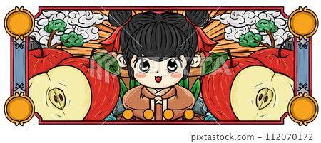 Original hand drawn cartoon fruit apple illustration poster material 112070172