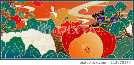 Original hand drawn cartoon fruit apple illustration poster material 112070174