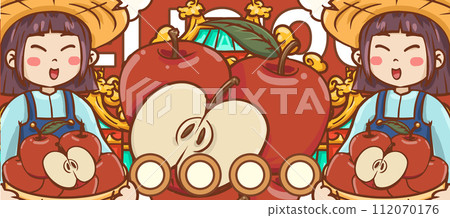 Original hand drawn cartoon fruit apple illustration poster material 112070176