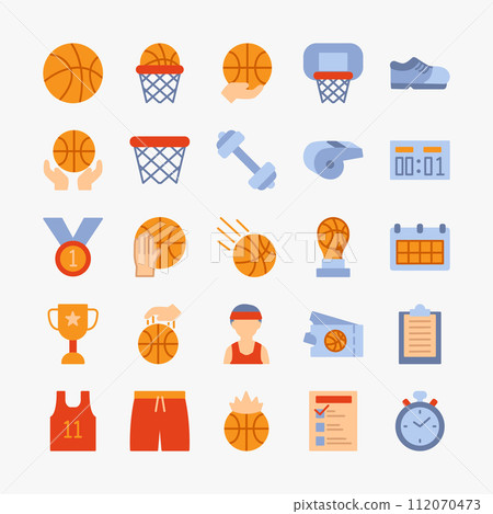 Basketball sport icon set. Ball, competition, winner, trophy, player, symbol collection. vector illustration. 112070473