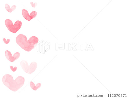 Frame illustration with watercolor red and pink hearts lined up 112070571