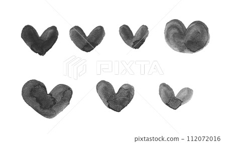 Monochrome heart illustration set drawn in watercolor Monochrome heart illustration set drawn in watercolor 112072016