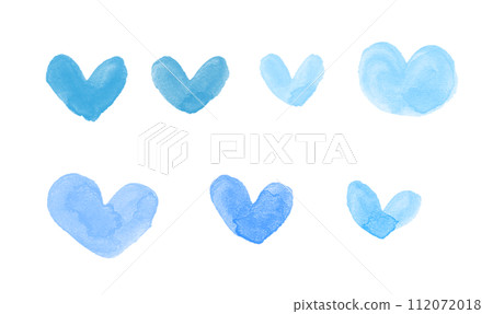 Illustration set of blue hearts painted in watercolor Illustration set of blue hearts painted in watercolor 112072018