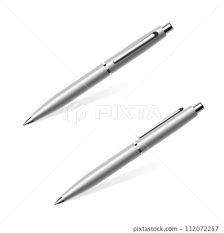 Silver metallic pen isolated on white background. Vector 112072257