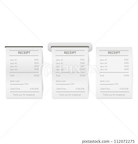 Sales printed receipt, shopping paper bill atm vector mockup. Paper check and financial check. Vector 112072275