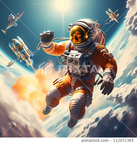 Astronaut in space against a background of colorful star galaxies. 112072365