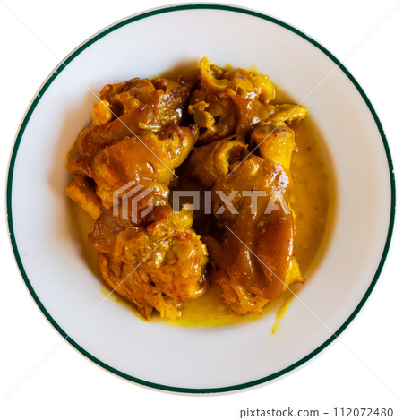 Stewed pork leg in sauce served on plate Stewed pork leg in sauce served on plate 112072480