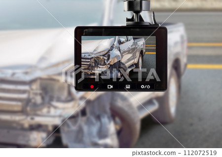 Car CCTV camera video recorder with car crash accident on the road Car CCTV camera video recorder with car crash accident on the road 112072519