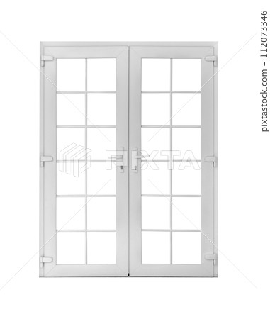 Real vintage house door window frame isolated on white background 112073346