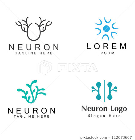 Neuron logo or nerve cell logo with concept vector illustration template. Neuron logo or nerve cell logo with concept vector illustration template. 112073607