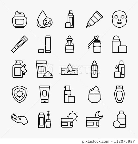 Set of Skin care icons. Beauty, skin, cosmetic, makeup icons collection. Vector illustration 112073987