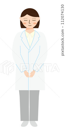 一個穿著白大褂鞠躬的女人的插圖 112074130