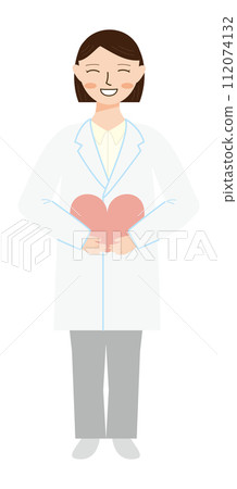 一個穿著白大褂抱著一顆心的女人的插圖 112074132