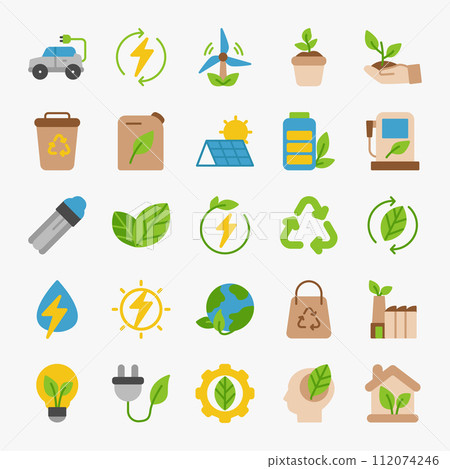 eco green icons collection. ecology, environment, energy, renewable icons set. vector illustration eco green icons collection. ecology, environment, energy, renewable icons set. vector illustration 112074246