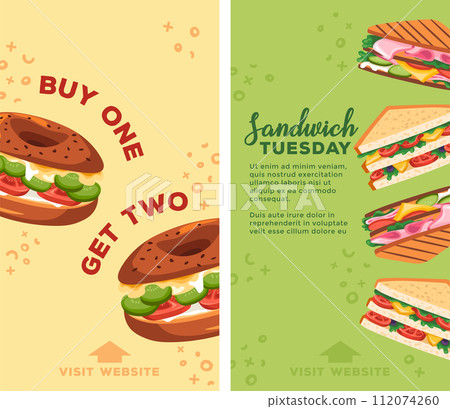 Buy one get two, tuesday sandwich promo banner Buy one get two, tuesday sandwich promo banner 112074260