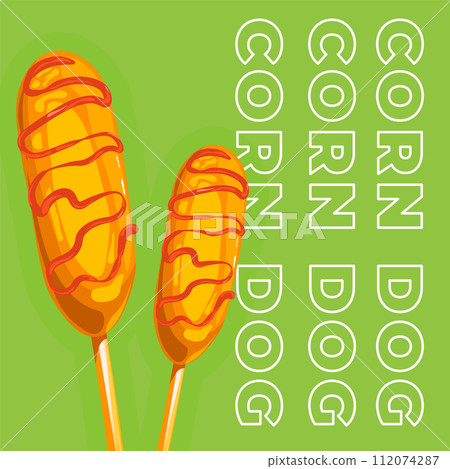 Corn dog, American snack on stick with ketchup 112074287