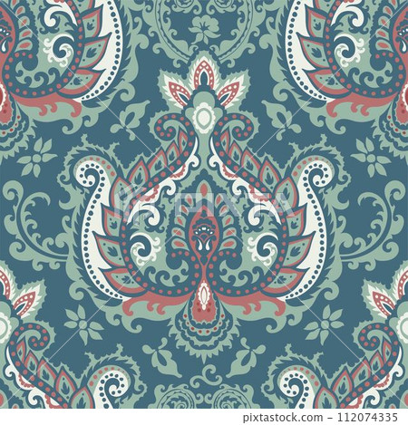 Paisley print, leaves and floral branches decor 112074335