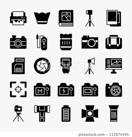 Photography icons collection. Camera, shot, photo, video, technology icons set. vector illustration Photography icons collection. Camera, shot, photo, video, technology icons set. vector illustration 112074395