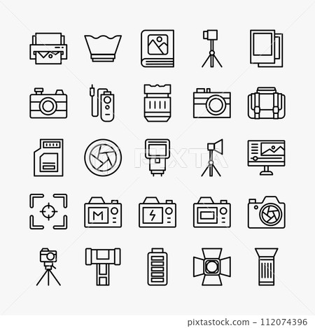 Photography icons collection. Camera, shot, photo, video, technology icons set. vector illustration Photography icons collection. Camera, shot, photo, video, technology icons set. vector illustration 112074396