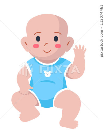 Cute little baby with blush on cheeks waving hand 112074463