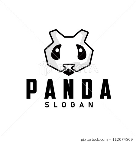 Cute and simple lazy black and white panda animal silhouette design template brand panda bear logo vector 112074509