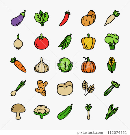 Vegetable icon set. Fresh food organic icons collection. vector illustration 112074531