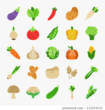 Vegetable icon set. Fresh food organic icons collection. vector illustration 112074532
