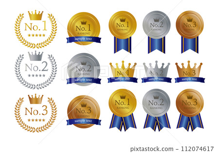 Blue medal set that can be used for rankings, etc. Blue medal set that can be used for rankings, etc. 112074617