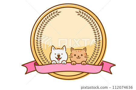 貓狗的可愛插圖、金牌以及可用於金牌獎和排名等設計的絲帶。 112074636