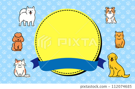 Cute frame background material for events with dog and cat illustrations and copy space that can be used for headline titles Cute frame background material for events with dog and cat illustrations and copy space that can be used for headline titles 112074685