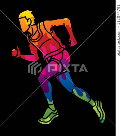 A Man Running Action Speed Movement Marathon Runner Cartoon Sport Graphic Vector 112074791