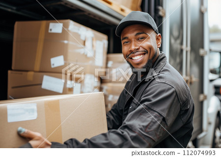 african parcel delivery man working bokeh style background with generative ai african parcel delivery man working bokeh style background with generative ai 112074993