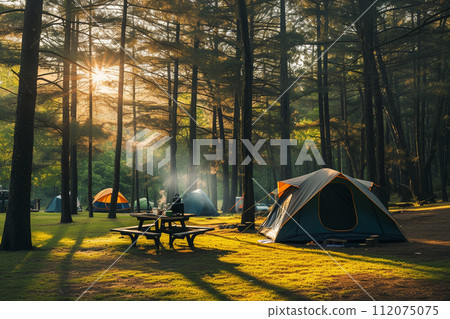a tent camping in the forest with generative ai 112075075