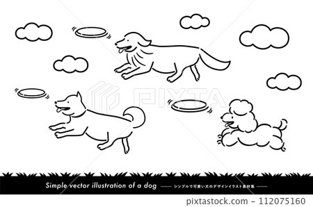 狗跑著、玩著、跳著，一邊跑一邊吐舌頭的插圖素材_單調手寫線描 112075160